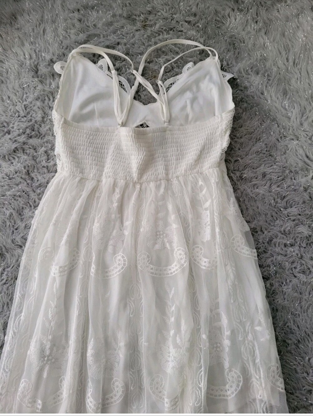 White Lace Maxi Dress Wedding Bralette Top Sheer Boho Crochet Scalloped Beach L - Picture 11 of 13
